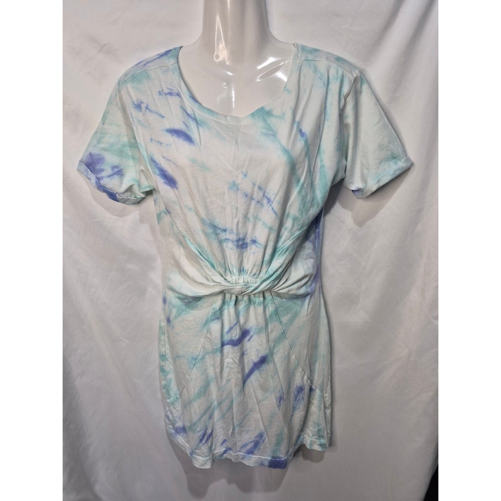 L*Space Women Blue Teal Tie Dye Twist Front Cotton Mini Dress XS Short Sleeve